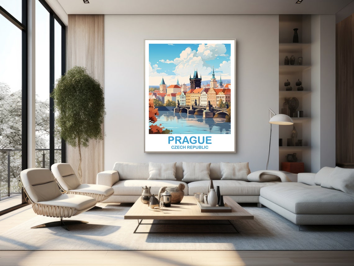 Prague Czech Republic Charles Bridge River View Travel Art Poster - Image 3