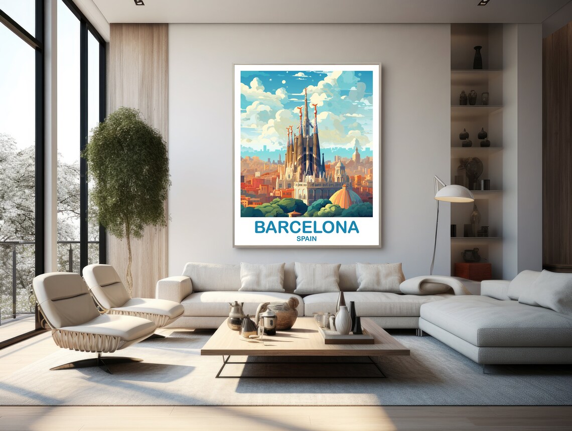 Barcelona Spain Sagrada Familia Landmark Colorful Travel Poster - Image 2