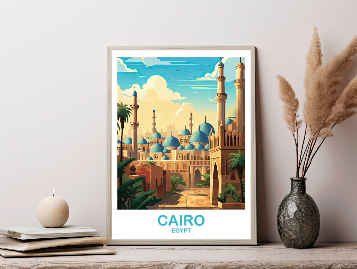 Cairo Egypt Blue Domes Minarets Old City Street Travel Art Poster - Image 2