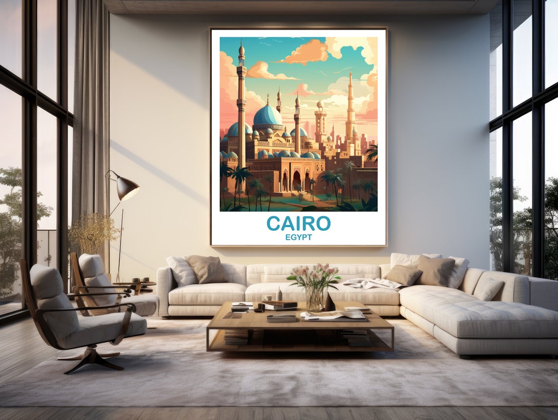 Cairo Egypt Sunset Mosque Domes and Minarets Travel Art Poster - Image 2