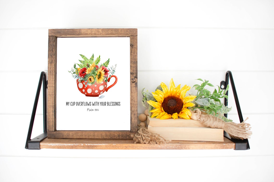 Psalm 235 My Cup Overflows With Your Blessings Inspirational Home Decor Scripture Sign 5x7 8x10 11x14 16x20 Sunflower Floral Mug - Image 4