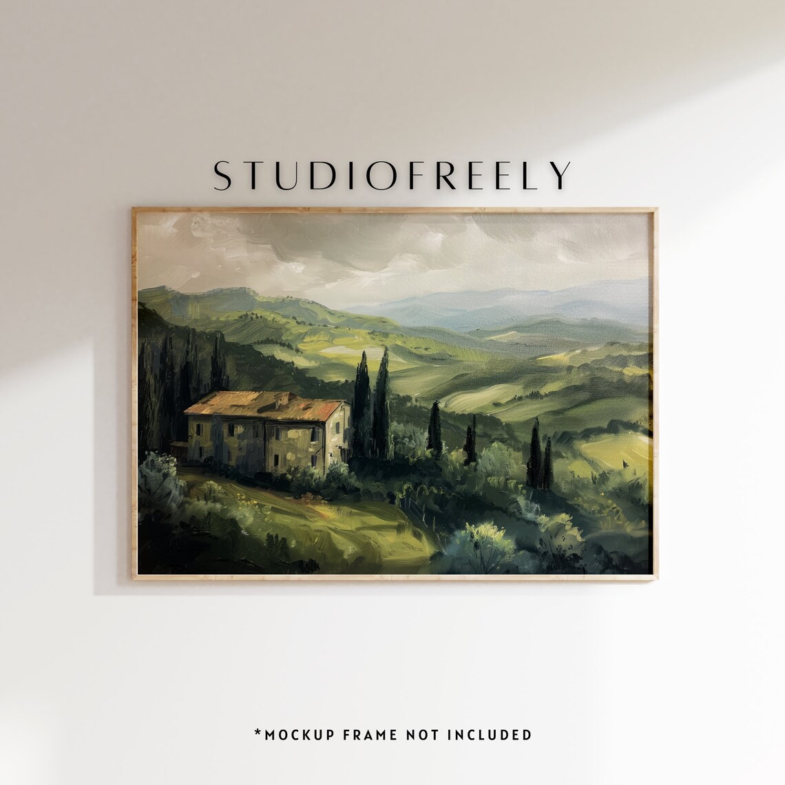 Italian Countryside Villa Cypress Trees Rolling Hills Vintage Art Poster