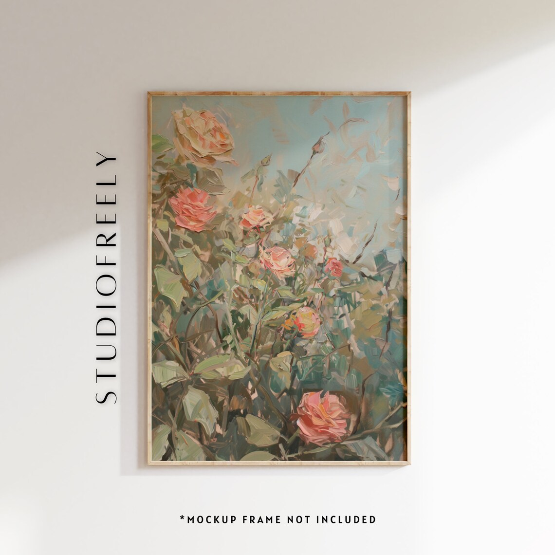 Pink Roses Impressionist Garden Bloom Floral Oil Painting Poster