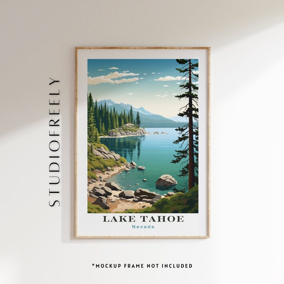 Lake Tahoe Nevada Print Teal Green Pop Art Illustration
