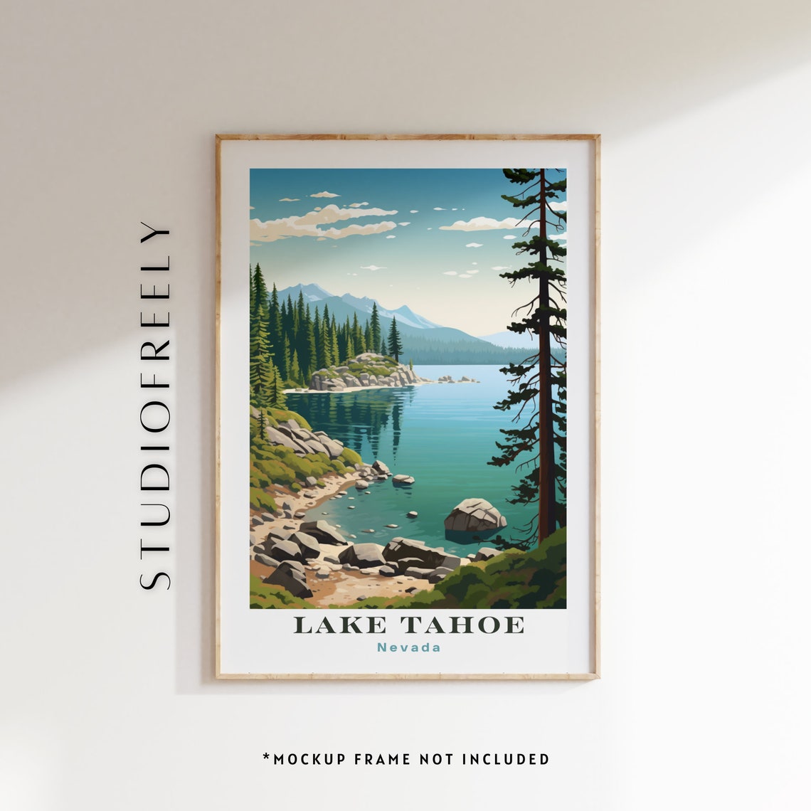 Lake Tahoe Nevada Teal Pop Art Lake Illustration Travel Poster