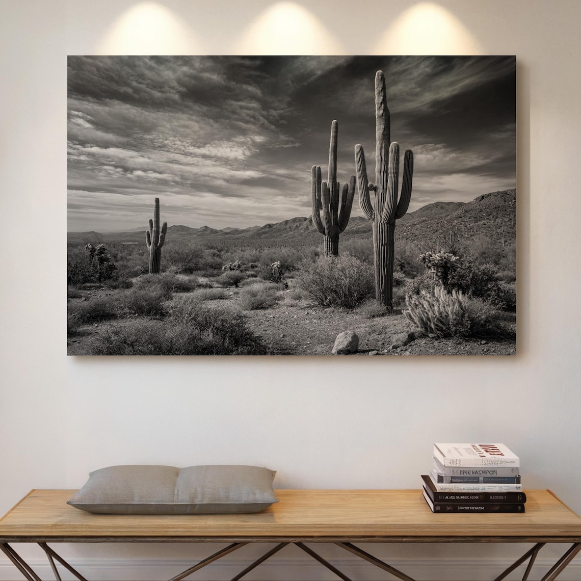 Black and White Saguaro Desert Cactus Southwestern Landscape Poster