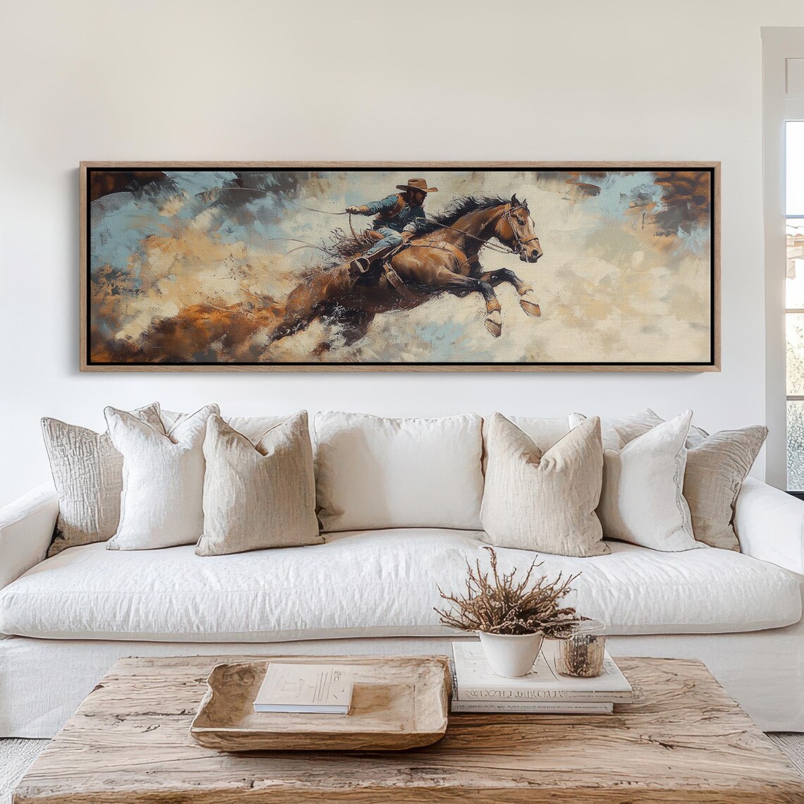 Galloping Cowboy Crossing River, Rustic Americana Art Print