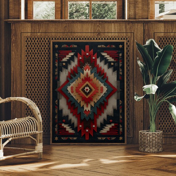 Southwestern Tribal Diamond Pattern Kilim Textile Art Poster