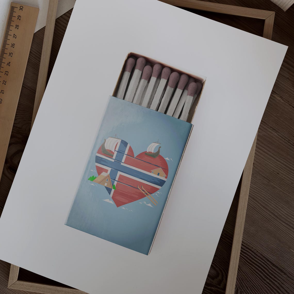 Norway Vintage Matchbox Heart Flag Viking Ship Travel Poster - Image 2