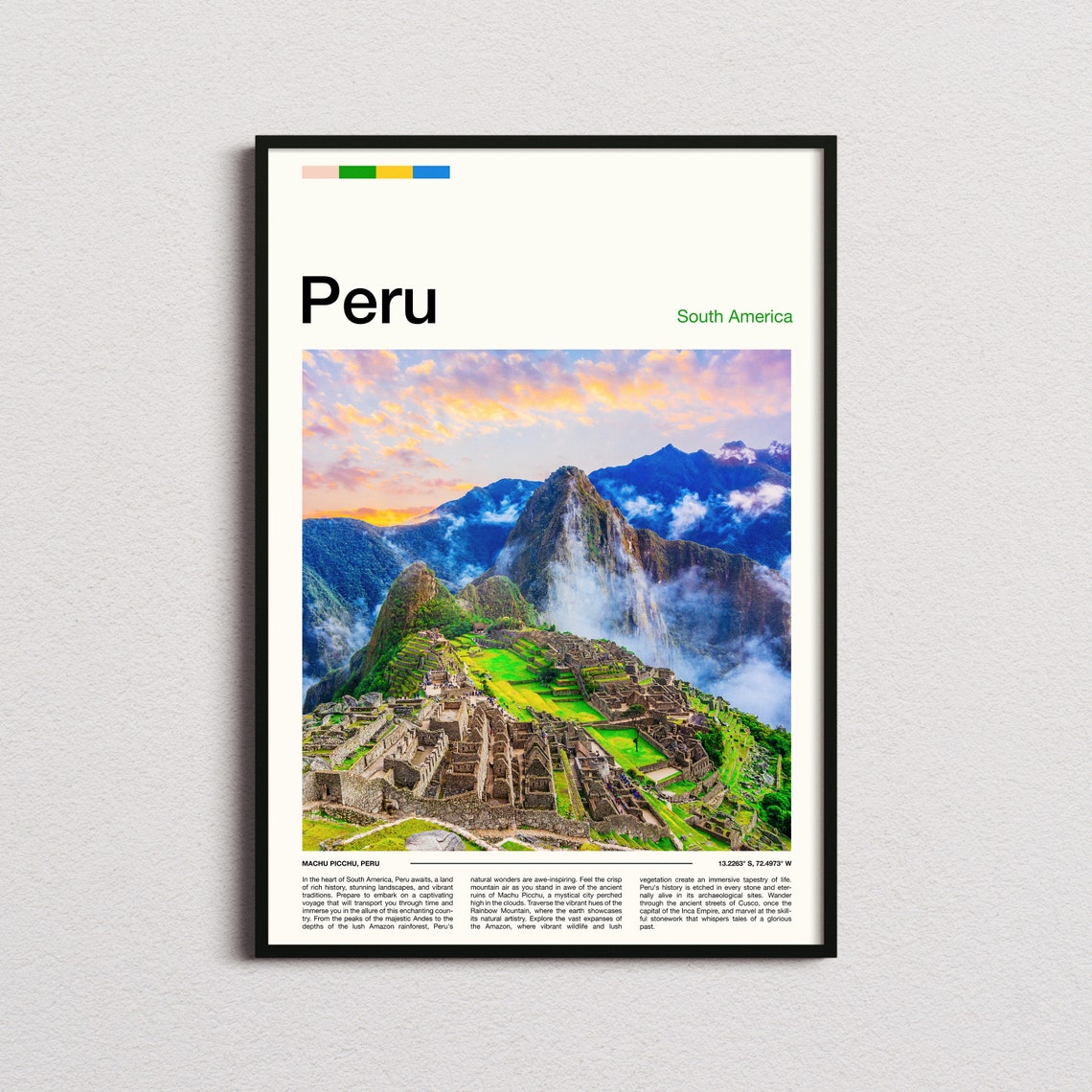 Peru Machu Picchu Sunset Andes Mountains Ancient Ruins Travel Poster
