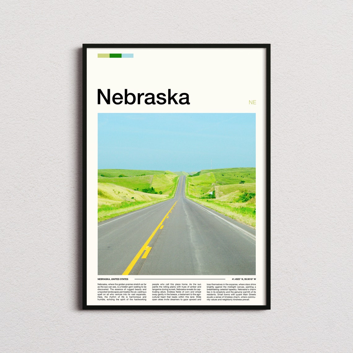 Nebraska Open Road Rolling Green Hills Heartland Photography Poster