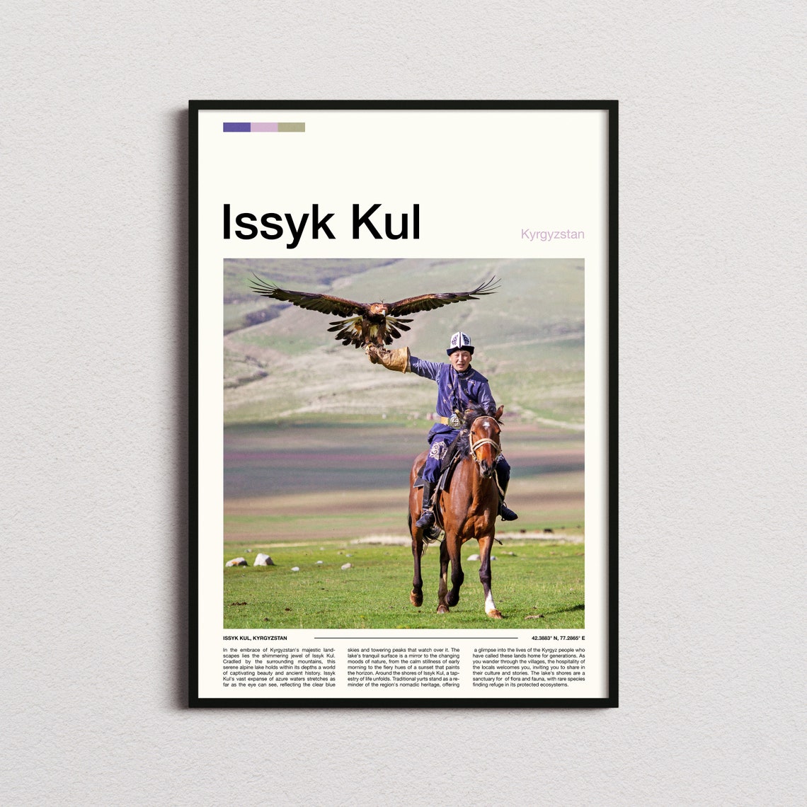 Issyk Kul Kyrgyzstan Golden Eagle Hunter Horseback Travel Poster