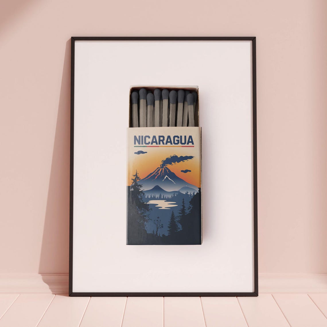 Nicaragua Volcano Sunset Matchbox Art Travel Souvenir Poster - Image 3