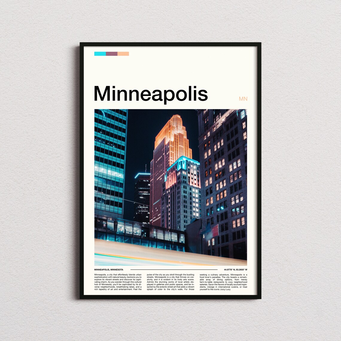 Minneapolis Minnesota Night Skyline City Lights Urban Poster