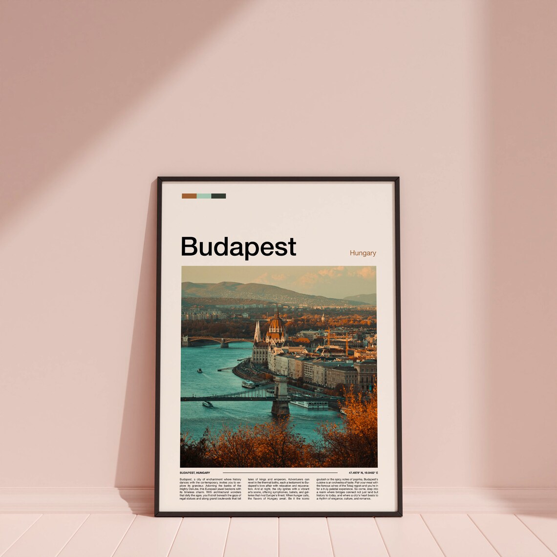 Budapest Hungary Danube Autumn River Aerial Travel Photo Poster - Image 4