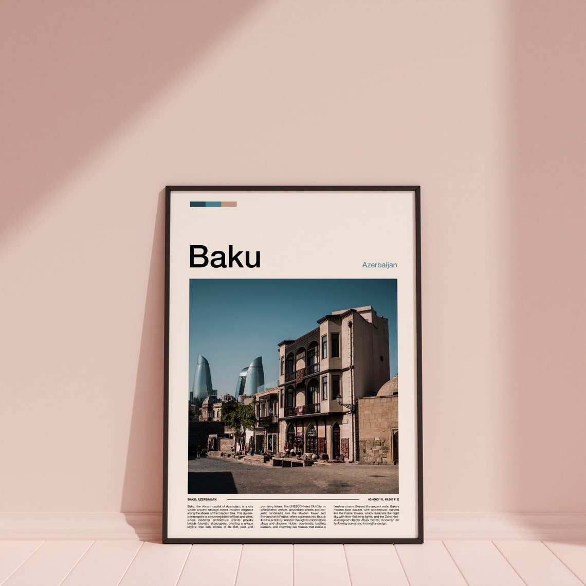 Baku Azerbaijan Flame Towers Old City Skyline View Photo Poster - Image 4
