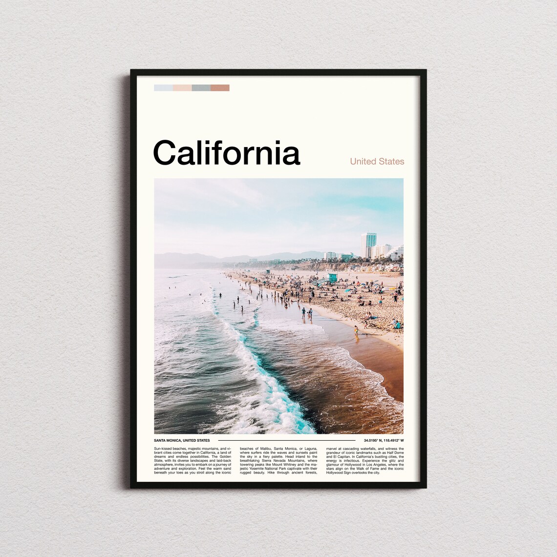 California Santa Monica Beach Aerial Surfers Shoreline Poster