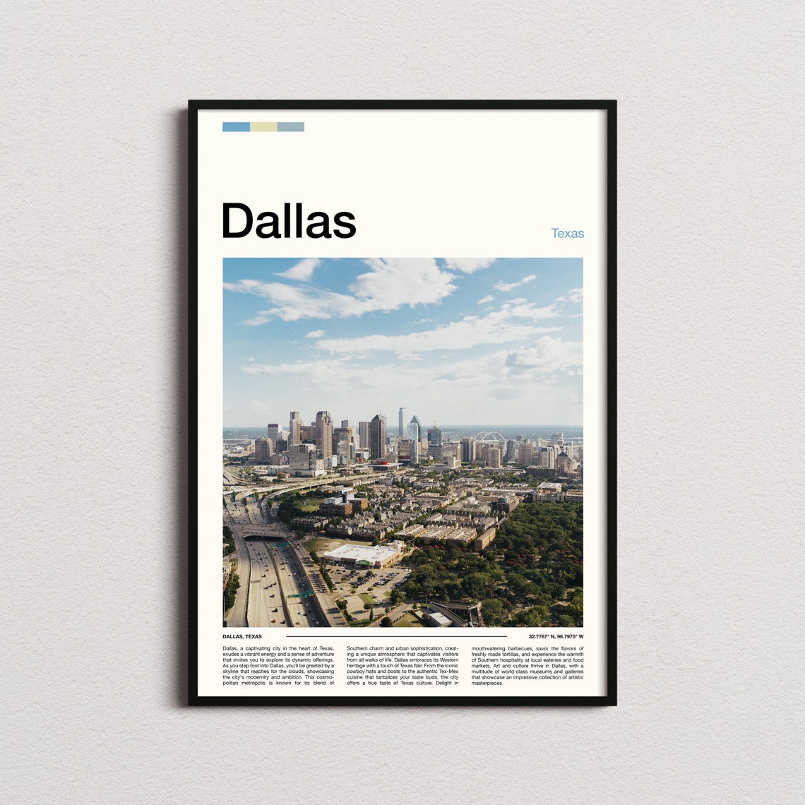 Dallas Texas Downtown Skyline Aerial Minimalist Photo Poster