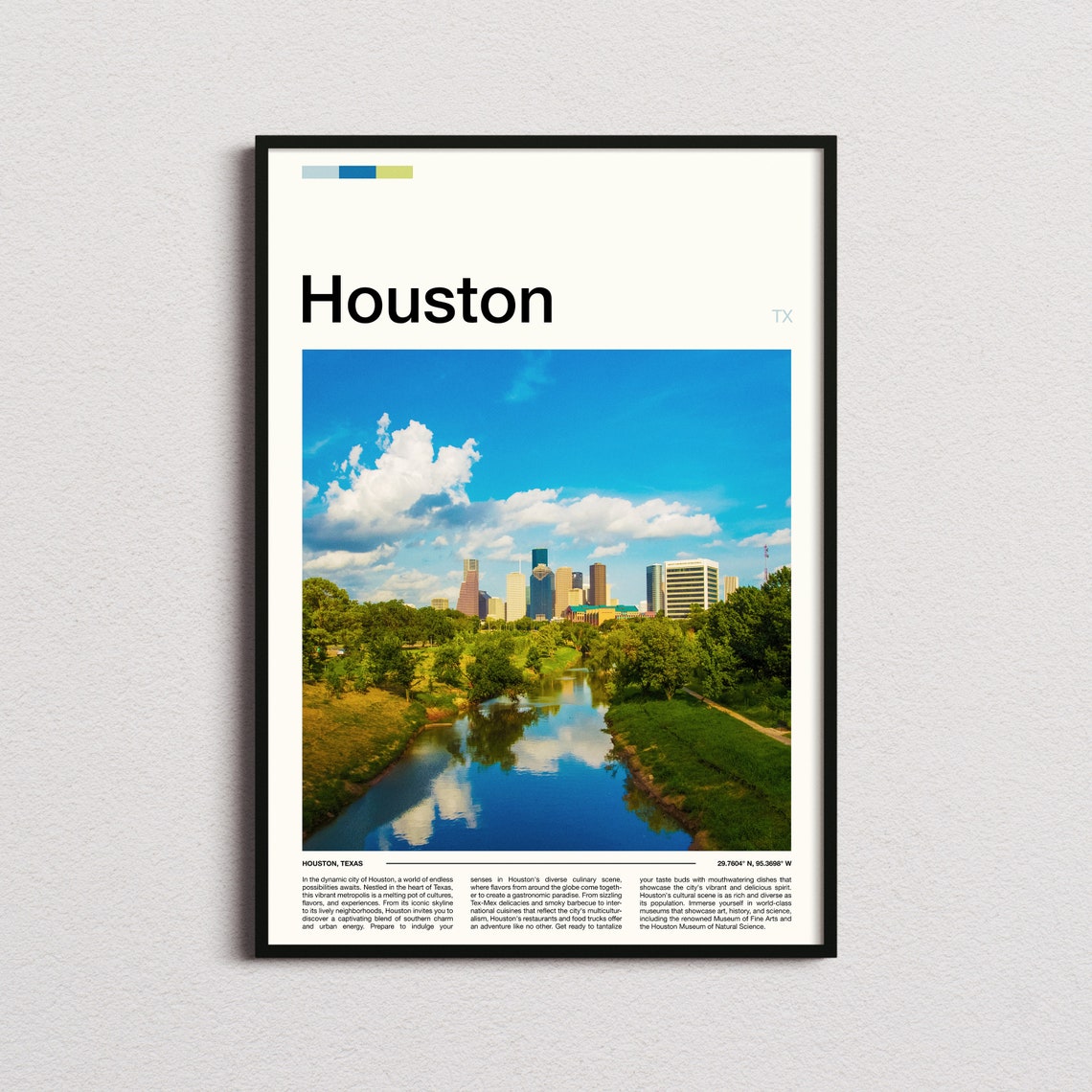 Houston Texas Skyline Bayou Daylight Photo Poster City Artwork