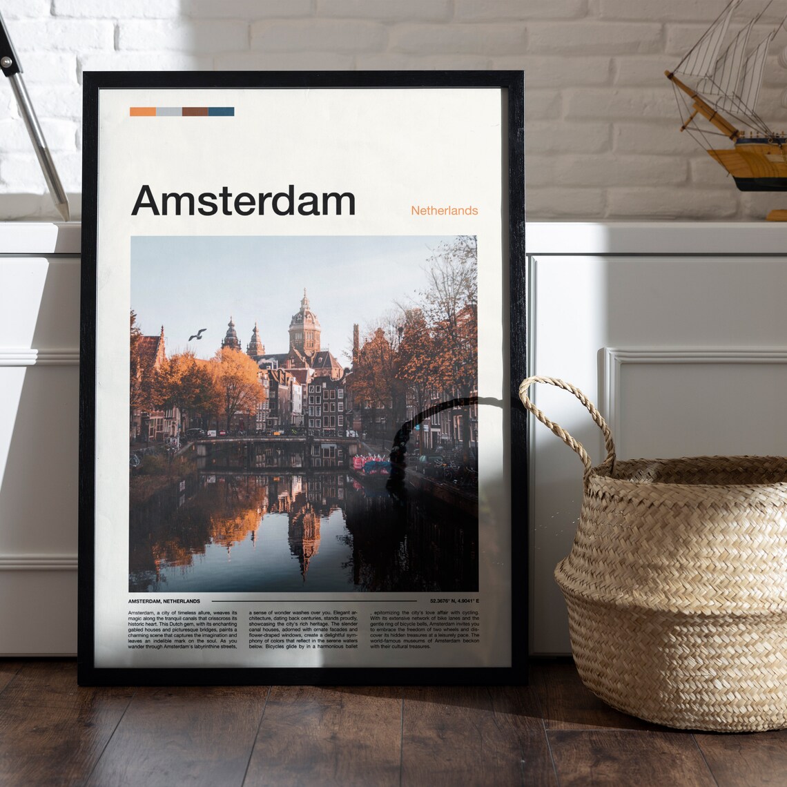 Amsterdam Netherlands Canal Houses Autumn Reflection City Poster - Image 5