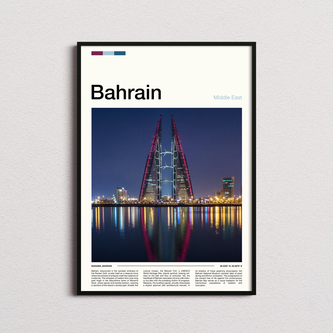 Bahrain Manama World Trade Center Towers Night Skyline Poster