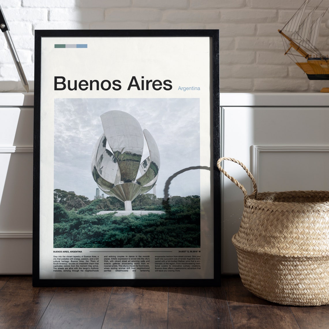 Buenos Aires Argentina Mirrored Flower Sculpture Travel Poster - Image 5