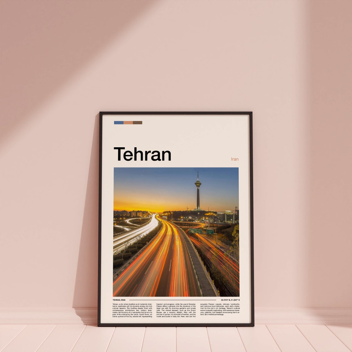 Tehran Iran Milad Tower Night Highway Light Trails Travel Poster - Image 4