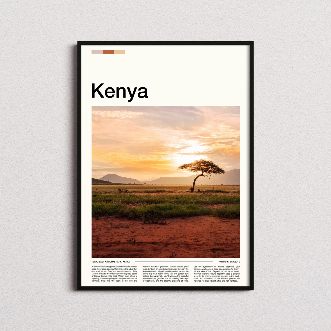Kenya Tsavo East National Park Safari Sunset Acacia Tree Poster