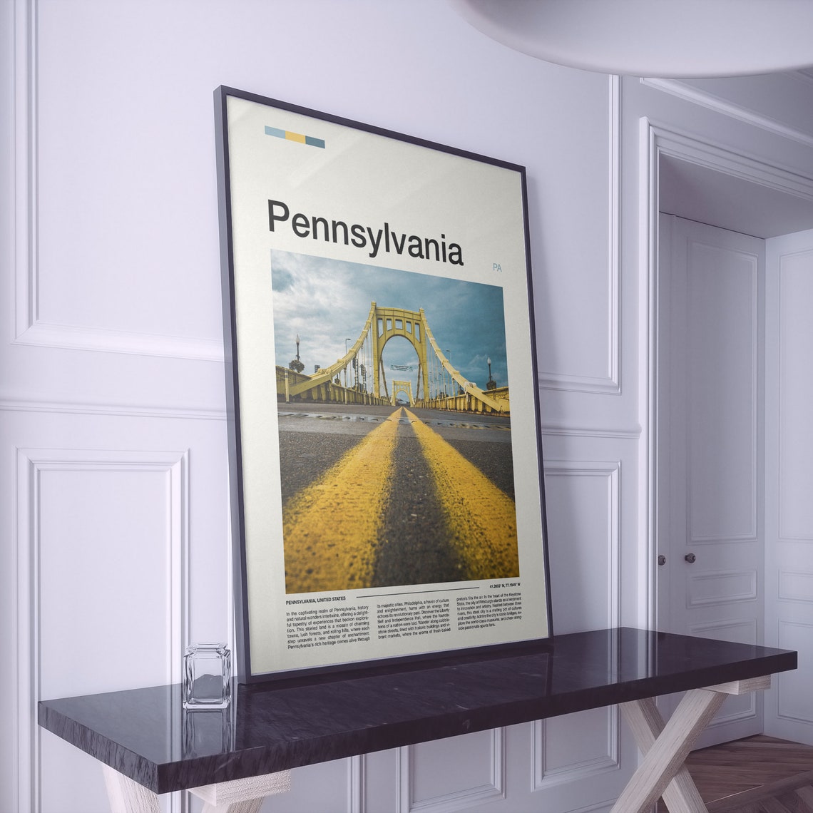 Pennsylvania Pittsburgh Yellow Bridge City Street View Poster - Image 2