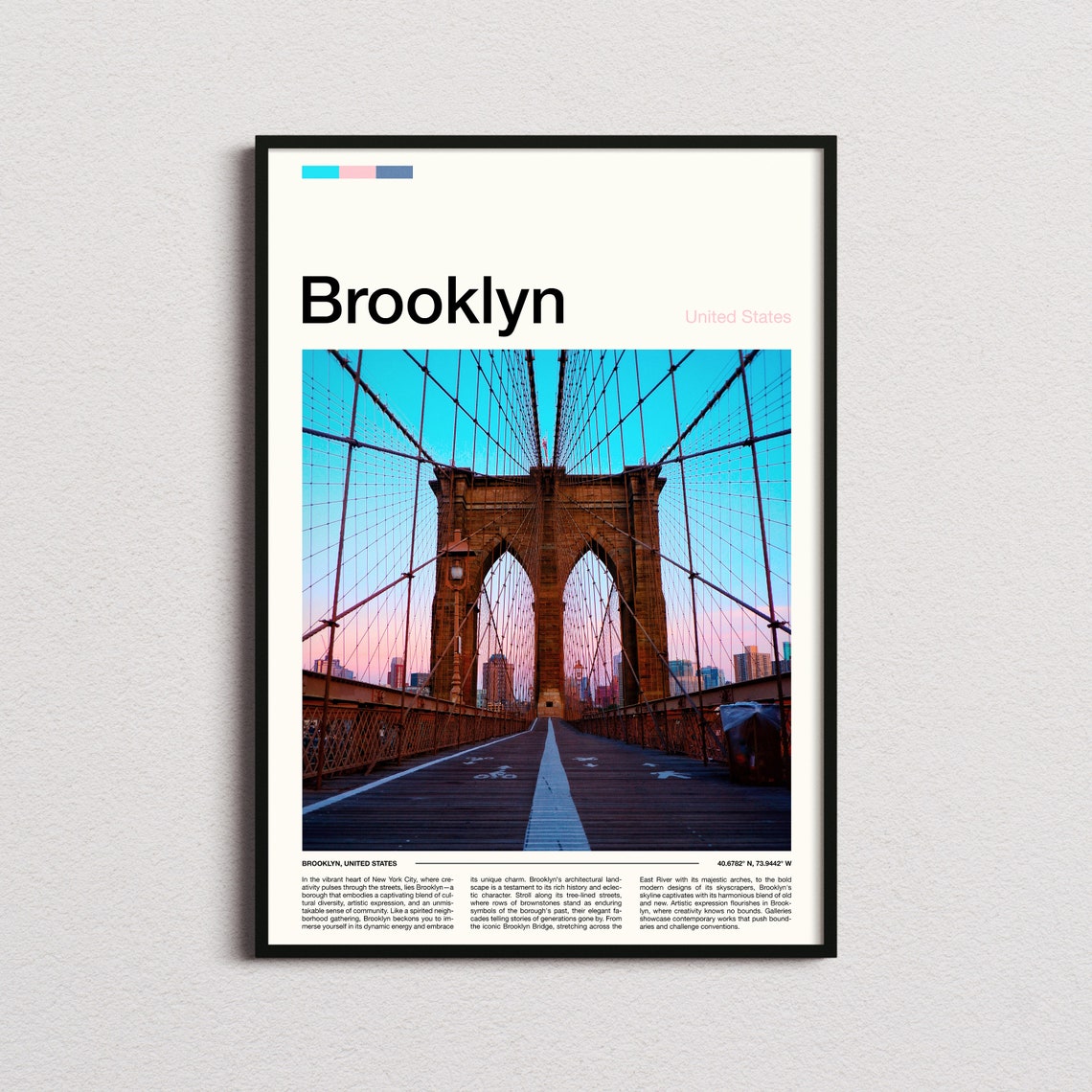 Brooklyn Bridge New York Iconic Walkway Sunset Arches Poster