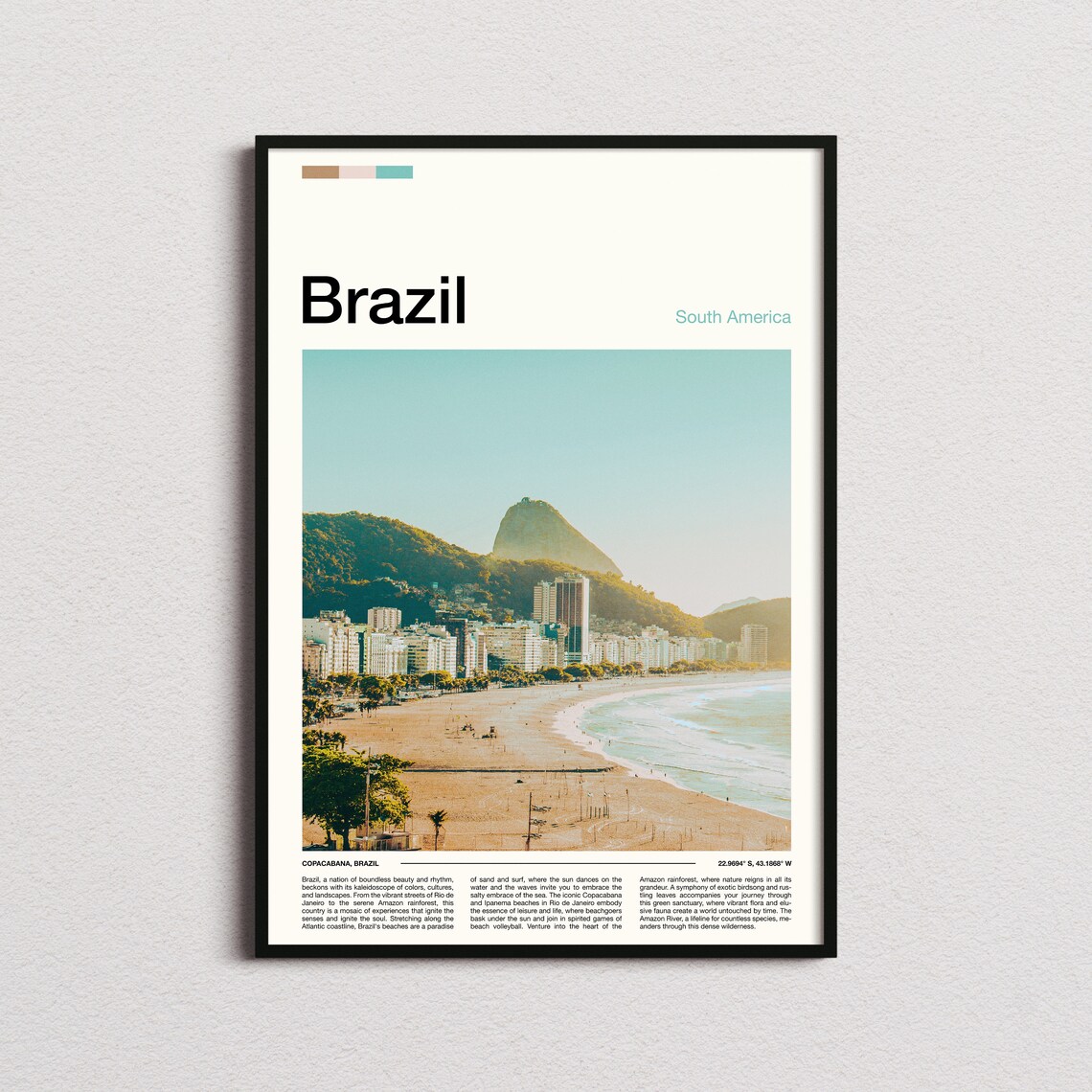 Copacabana Beach Rio De Janeiro Brazil Coastline Travel Poster