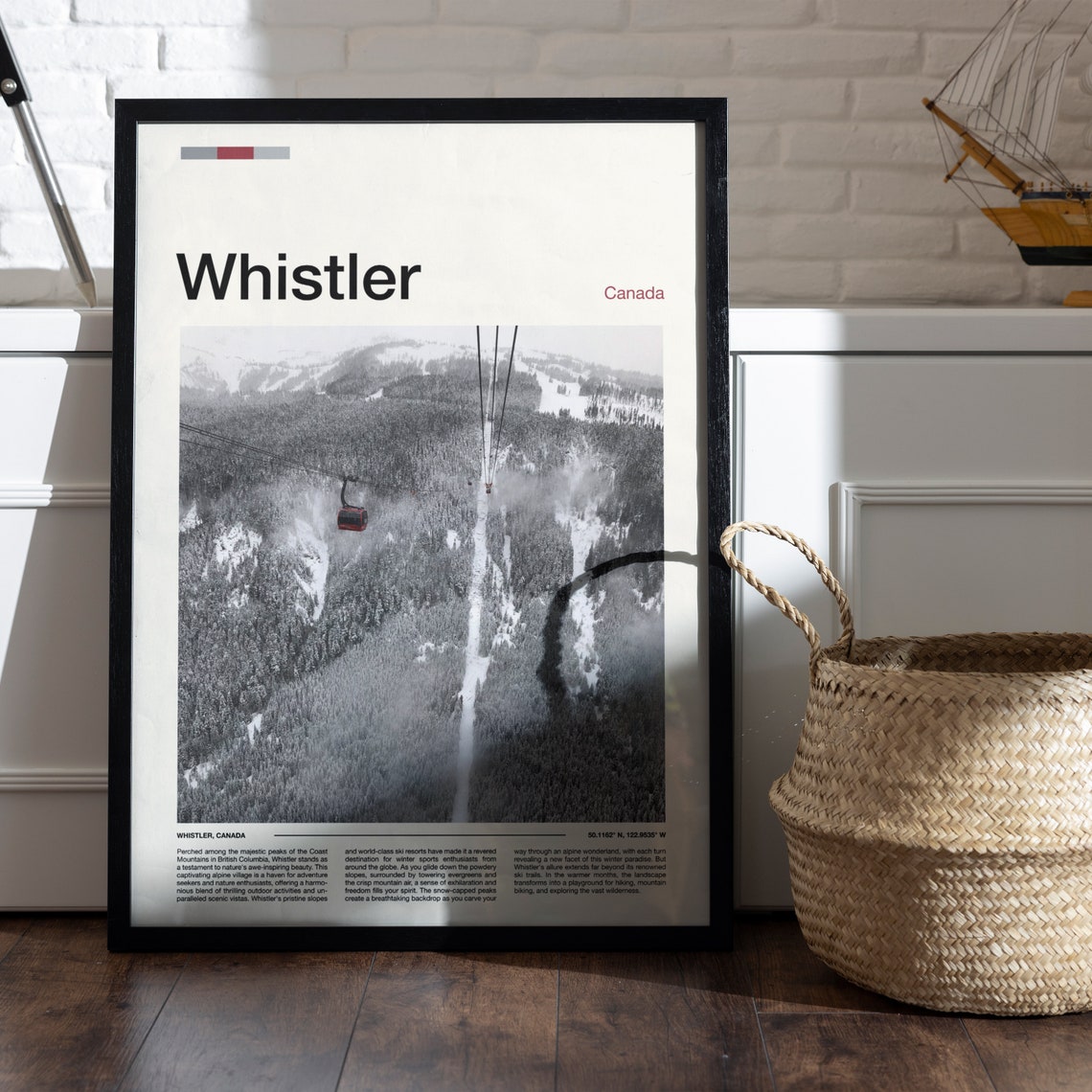 Whistler Canada Red Gondola Gliding Over Snowy Forest Peaks Poster - Image 5