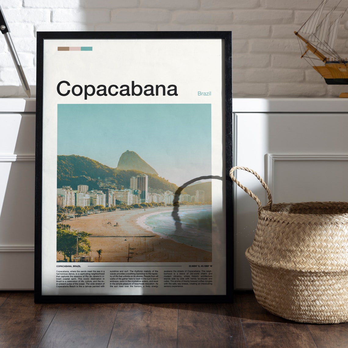 Copacabana Brazil Beachfront Skyline Dois Irmaos Ocean View Poster - Image 4
