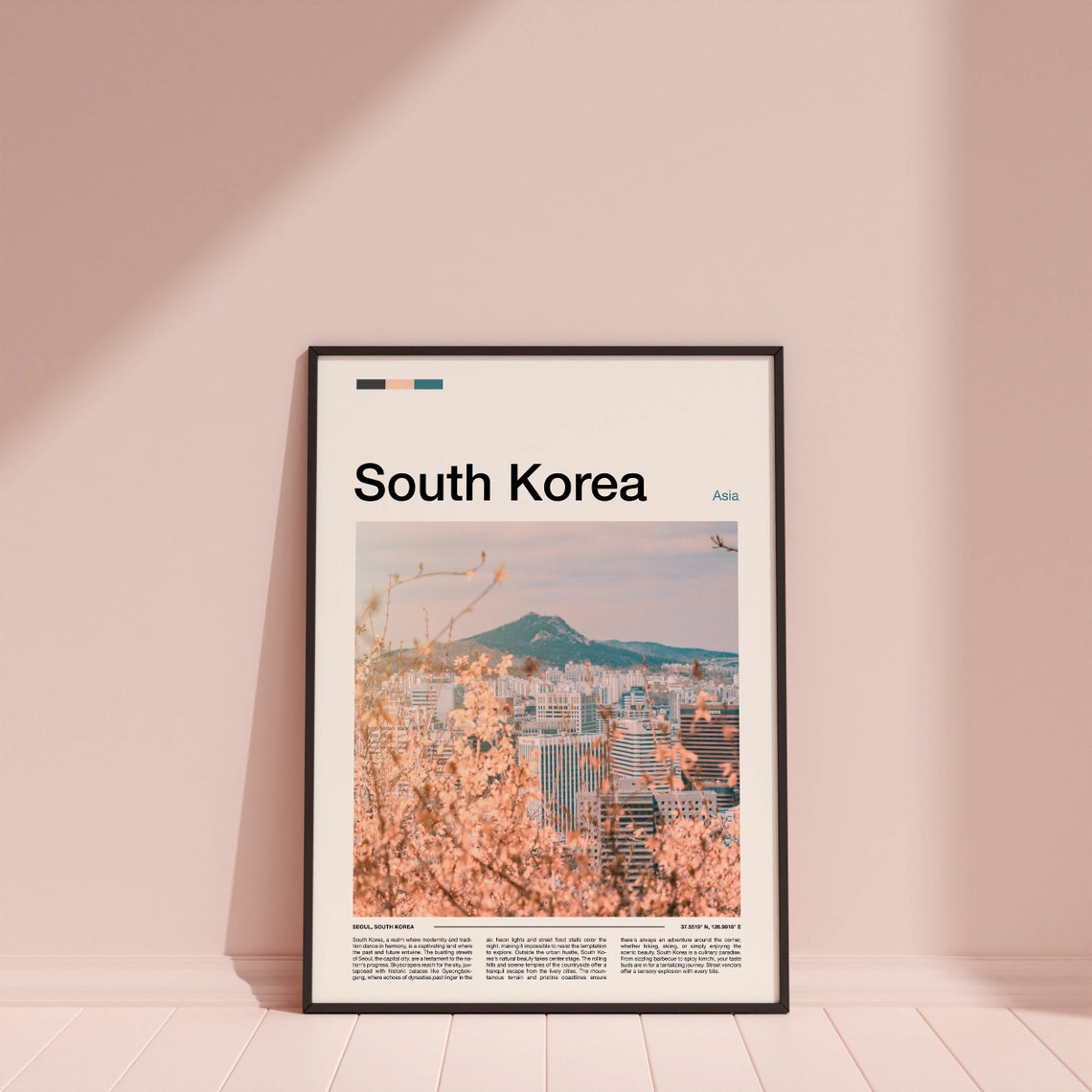 South Korea Seoul Skyline Cherry Blossoms Mountain View Poster - Image 4