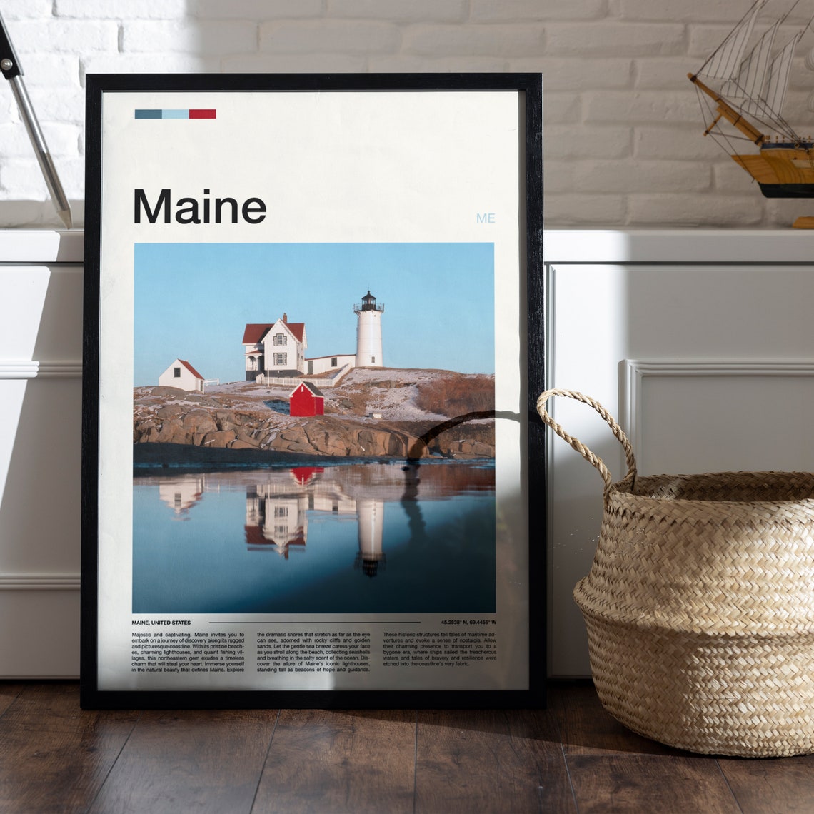 Maine Lighthouse Rocky Coast Mirror Reflection Seascape Poster - Image 5