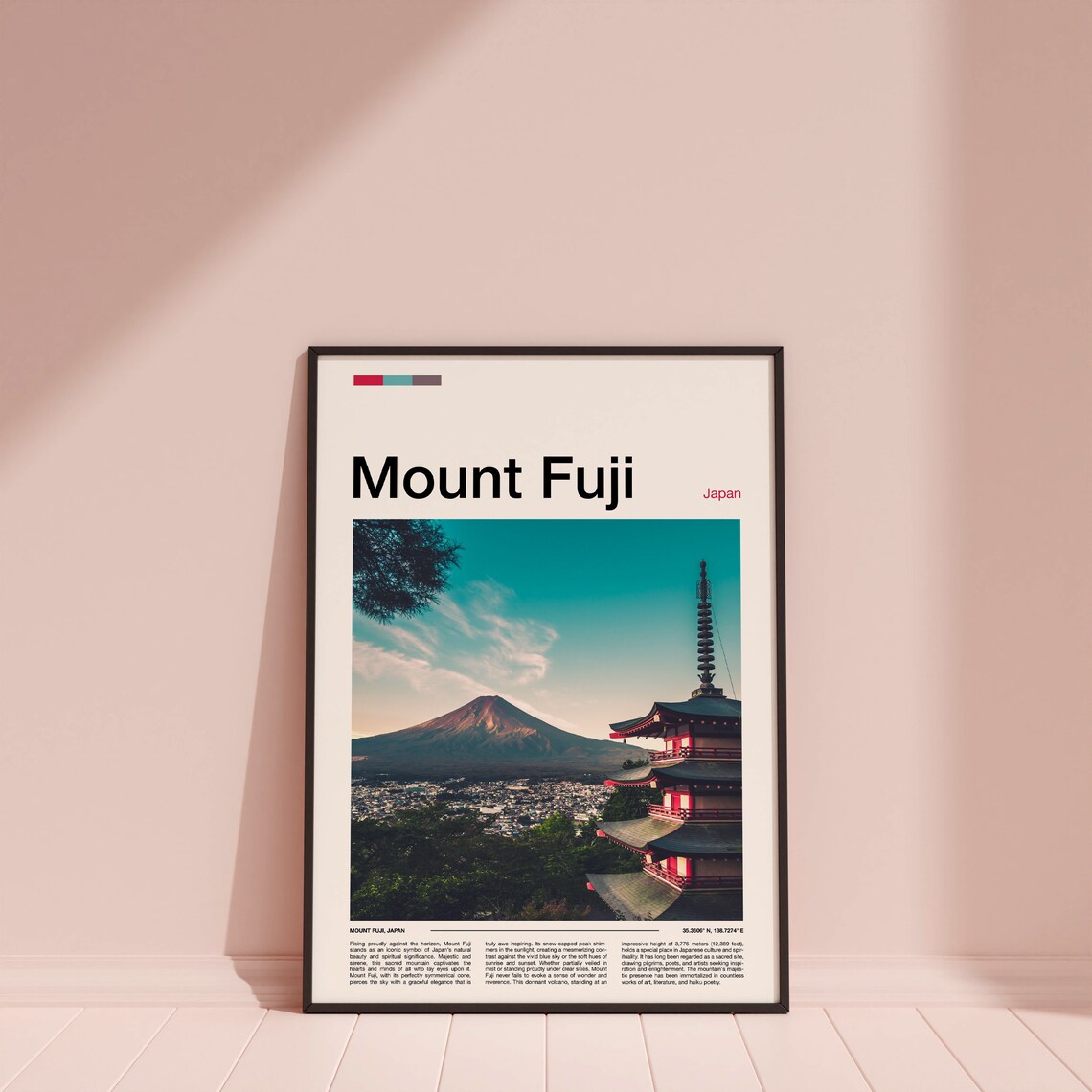 Mount Fuji Japan Red Pagoda Snow Peak Scenic Travel Photo Poster - Image 4
