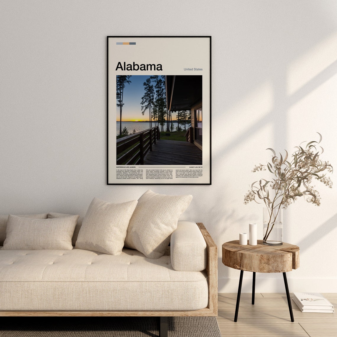 Alabama Guntersville Lake Cabin Deck Sunset Pines Lake Travel Poster - Image 2