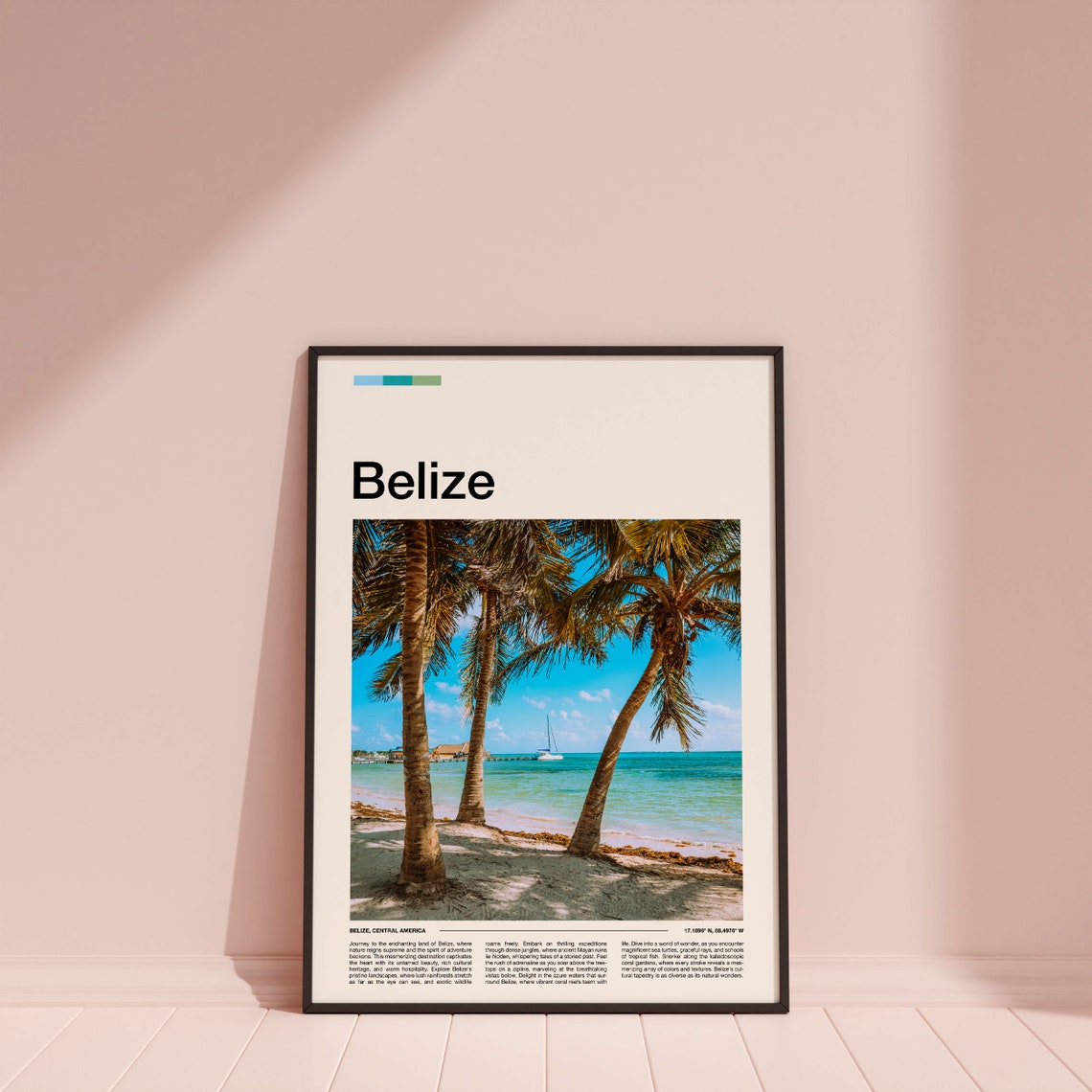 Belize Palm Tree Beach Tropical Caribbean Coast Travel Poster - Image 4