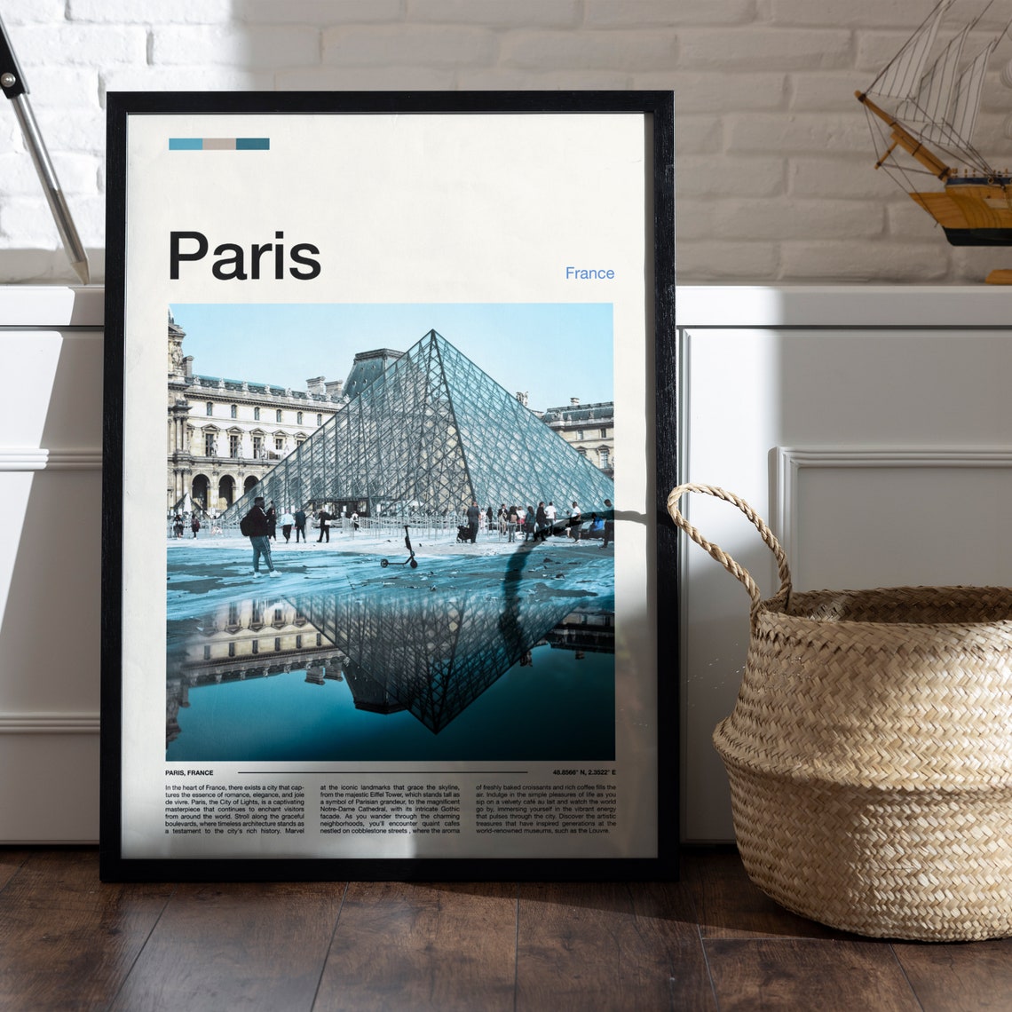 Paris France Louvre Pyramid Reflection Photography Travel Poster - Image 5
