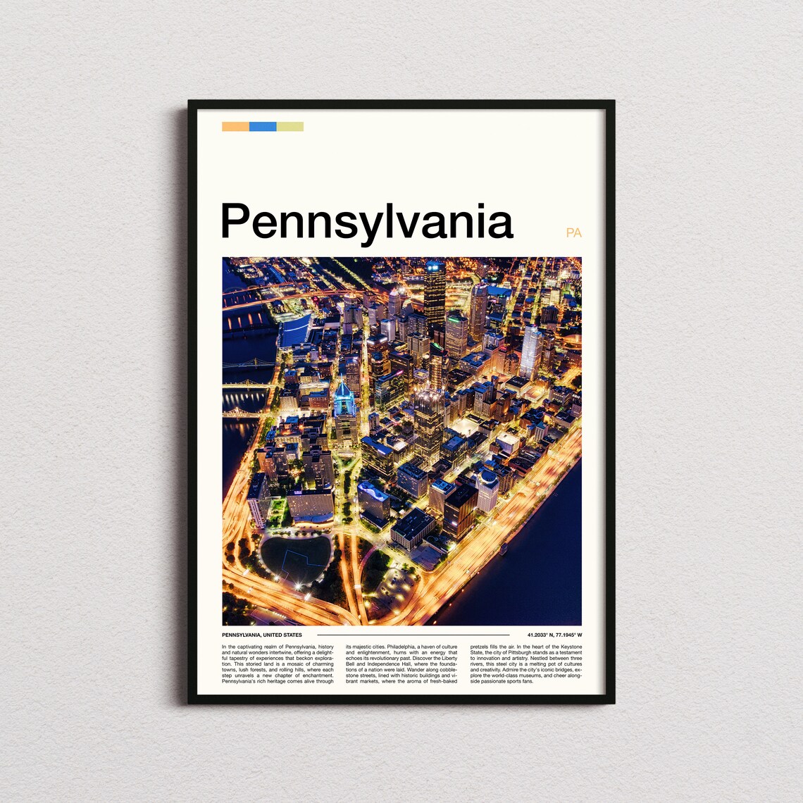 Pennsylvania Pittsburgh Night Aerial City Lights Photography Poster