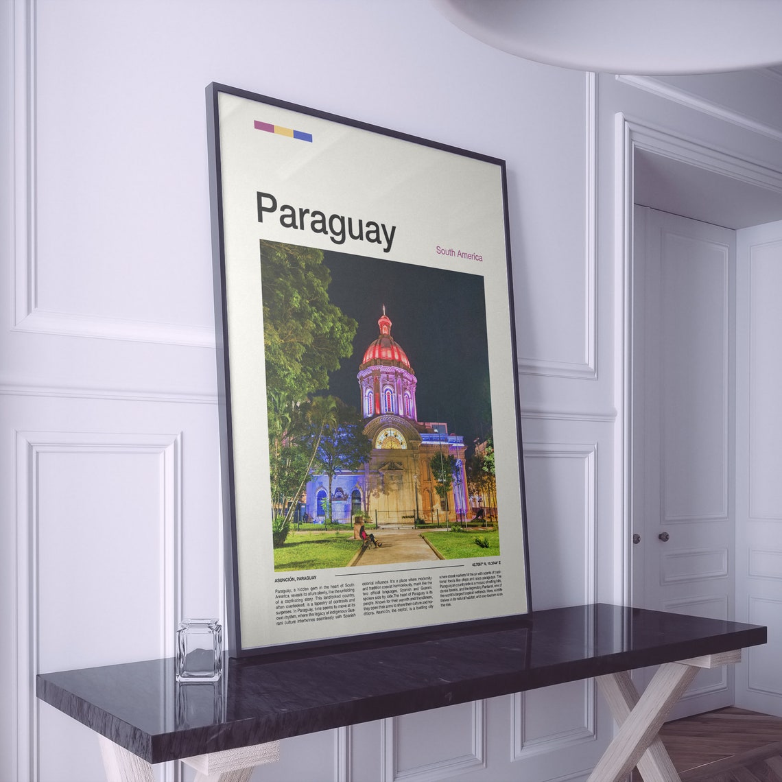 Paraguay Illuminated Church Dome at Night Minimal Travel Poster - Image 2