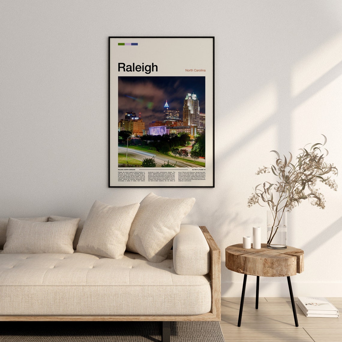Raleigh North Carolina Night Skyline Minimalist Photo Poster - Image 3