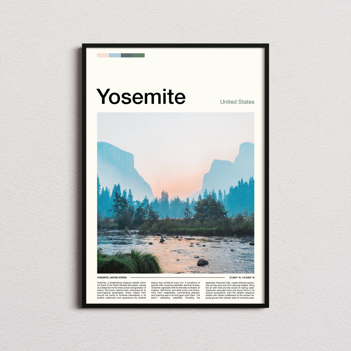 Yosemite National Park Valley River Granite Cliffs Travel Poster