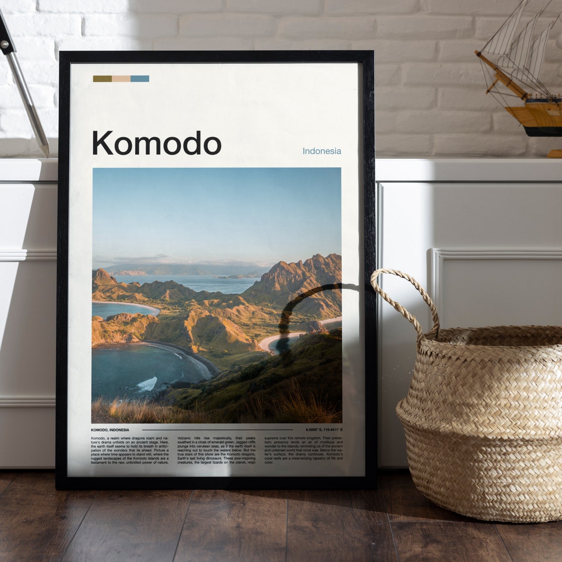 Komodo Indonesia Padar Island Volcanic Bays Aerial Travel Poster - Image 4