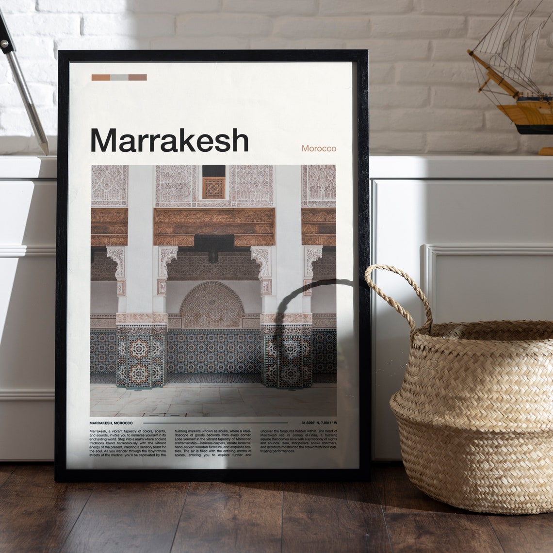 Marrakesh Morocco Moorish Zellige Tile Courtyard Design Poster - Image 5