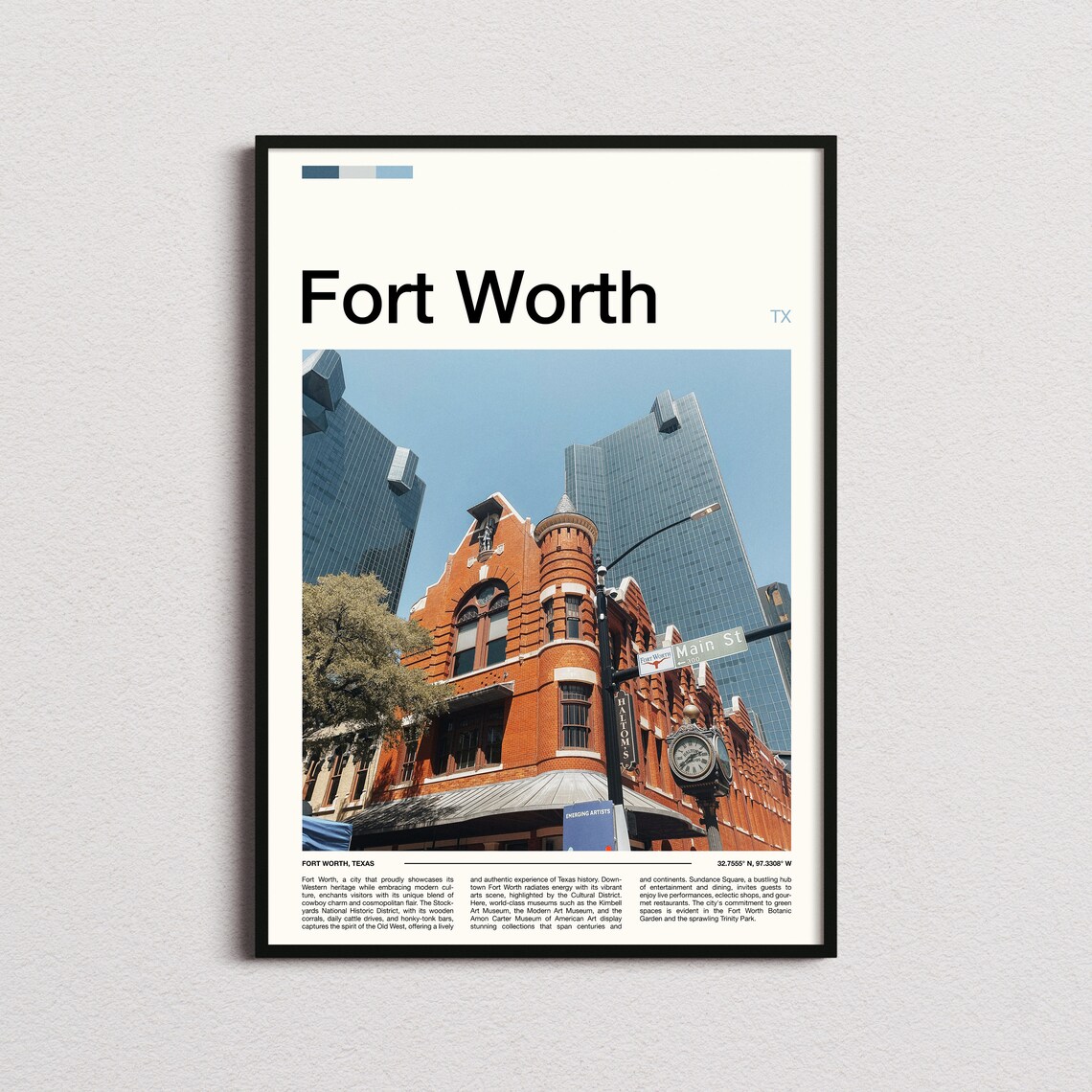 Fort Worth Texas Historic Main Street Brick Landmark Travel Poster
