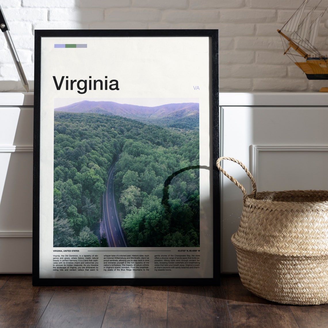 Virginia Blue Ridge Forest Road Aerial View Minimal Travel Poster - Image 5