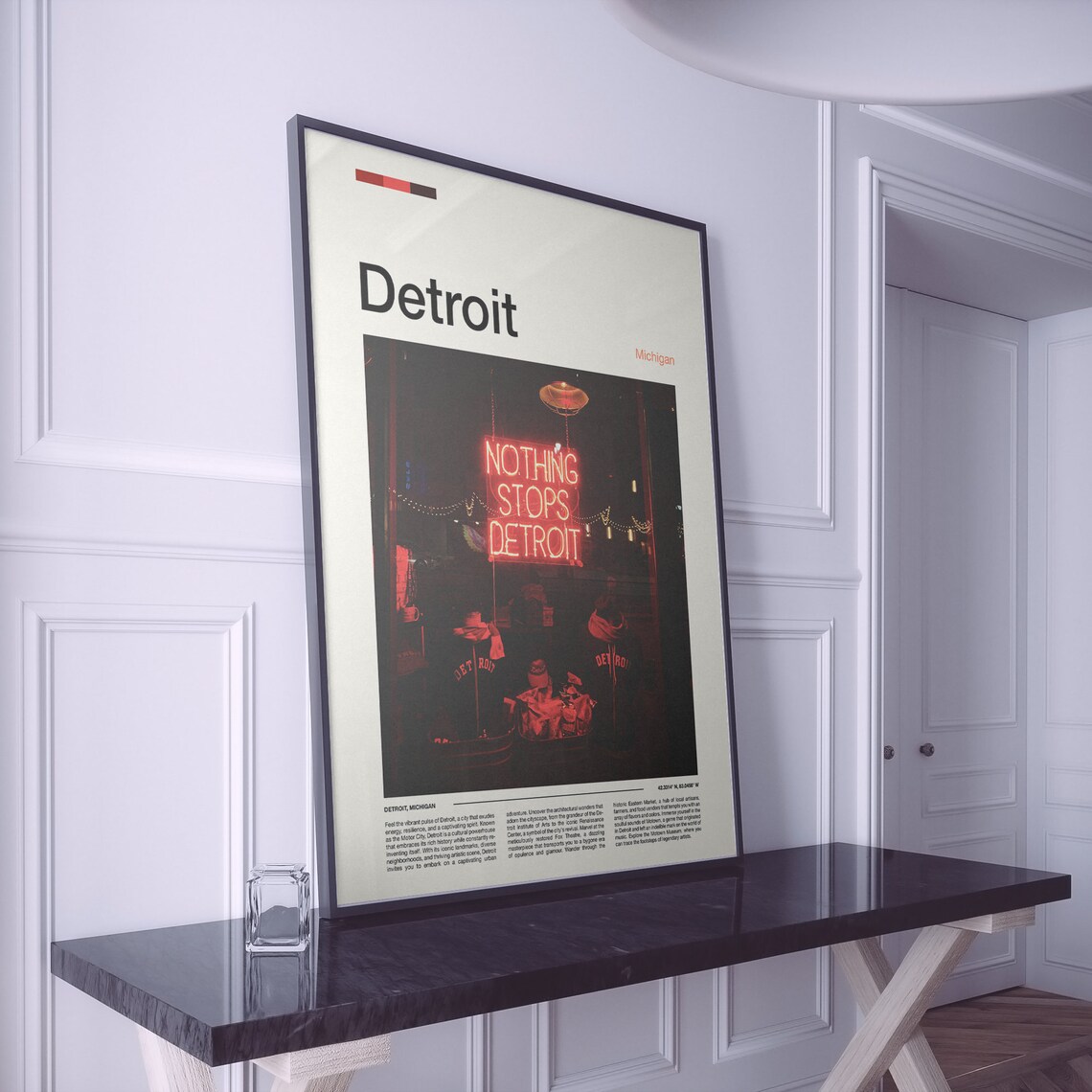 Detroit Michigan Red Neon Sign Night City Urban Spirit Poster - Image 2