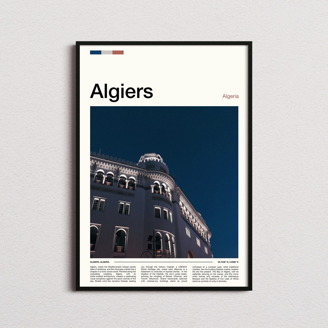 Algiers Algeria Historic Building Night Illuminated Photography Poster