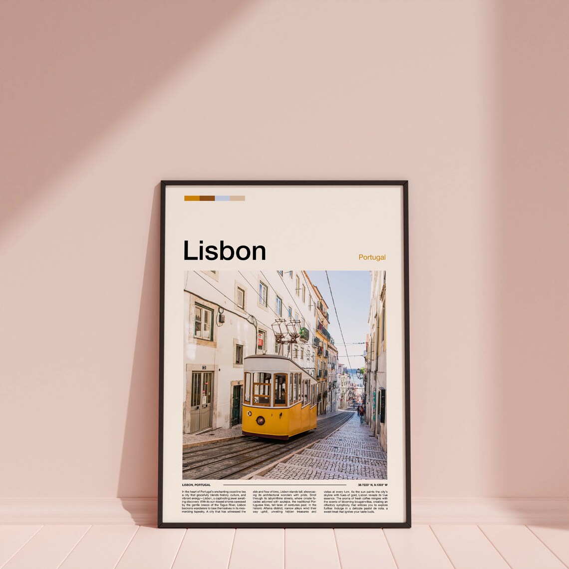 Lisbon Portugal Yellow Tram 28 Cobblestone Street View Poster - Image 5